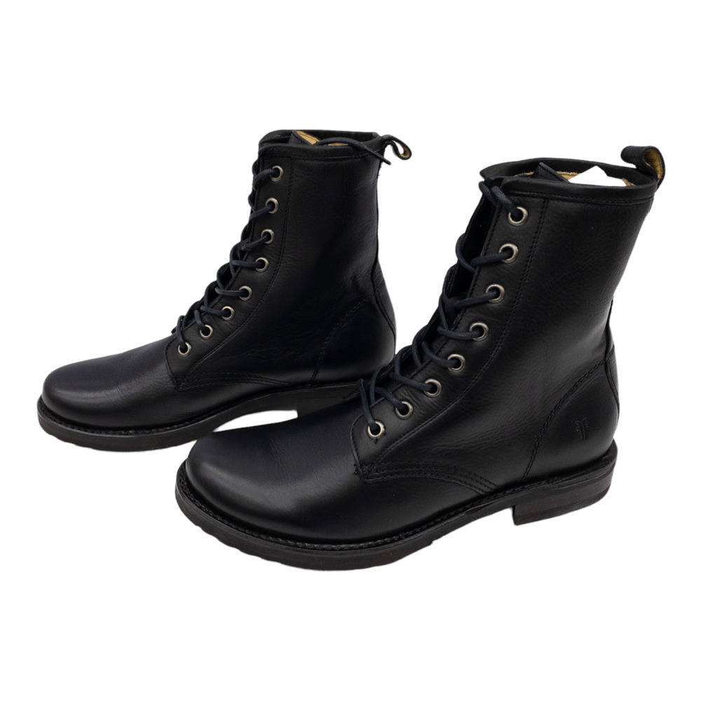 Frye Black Veronica Leather Lace Up Heeled Combat Boots 6.5 - Picture 2 of 12